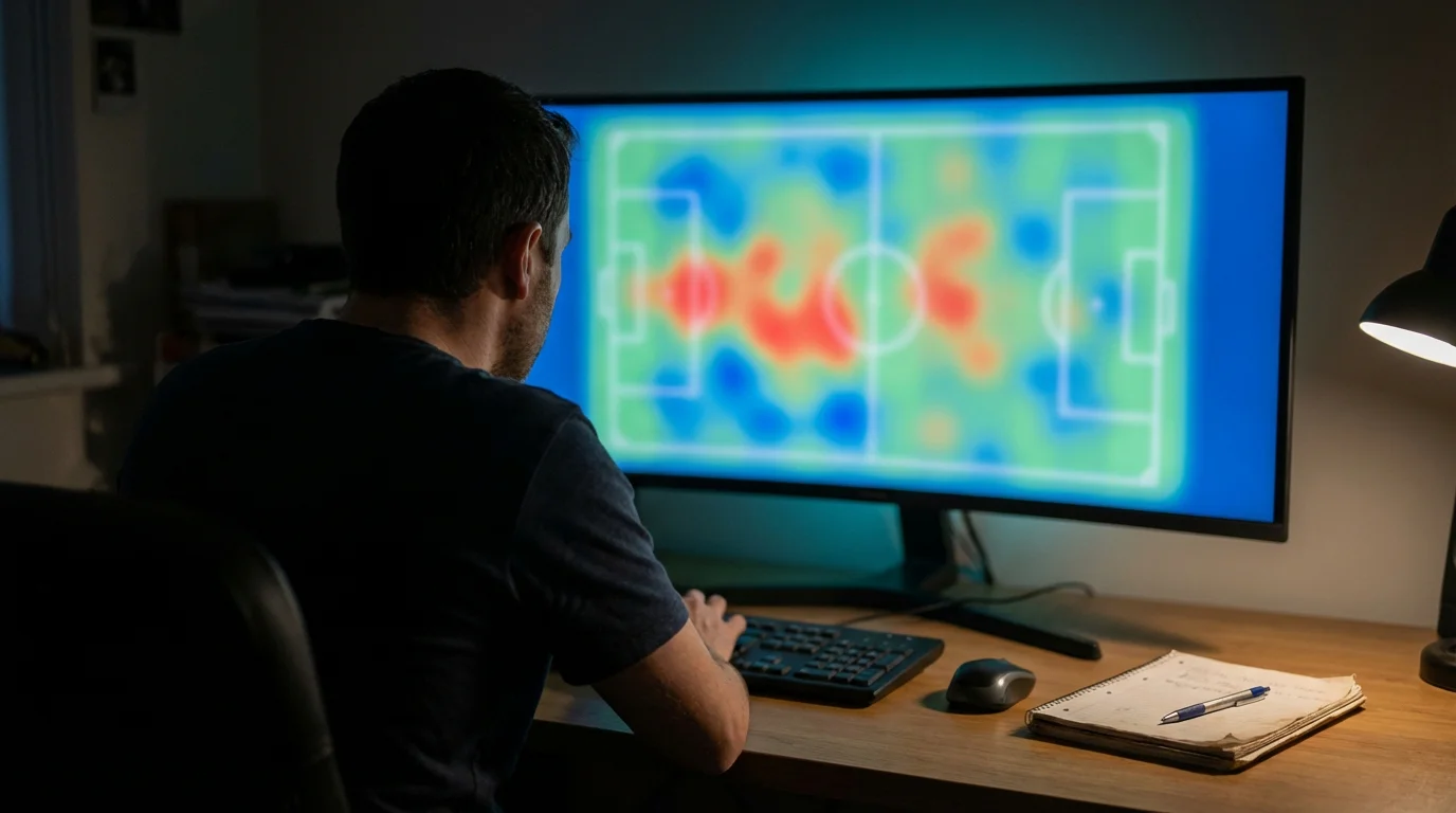 Análisis estadístico para apuestas de fútbol: analista revisando datos en una pantalla