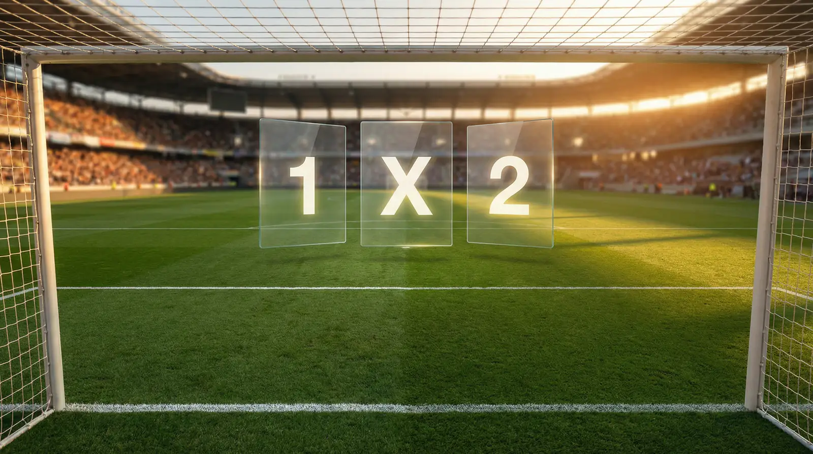 Apuesta 1X2 en fútbol: vista de un estadio con tres opciones de resultado