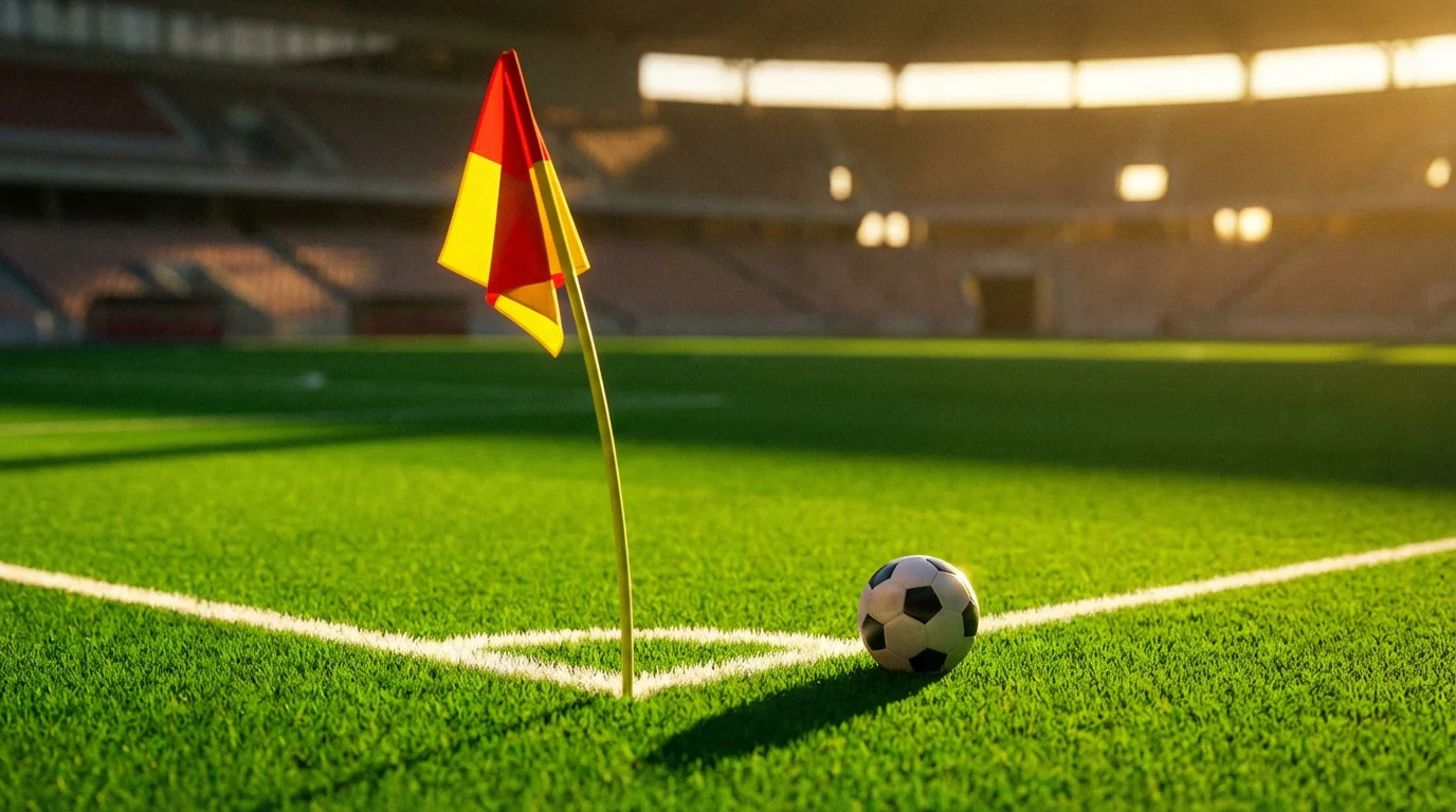 Apuestas de córners en fútbol: banderín de córner en un campo de césped