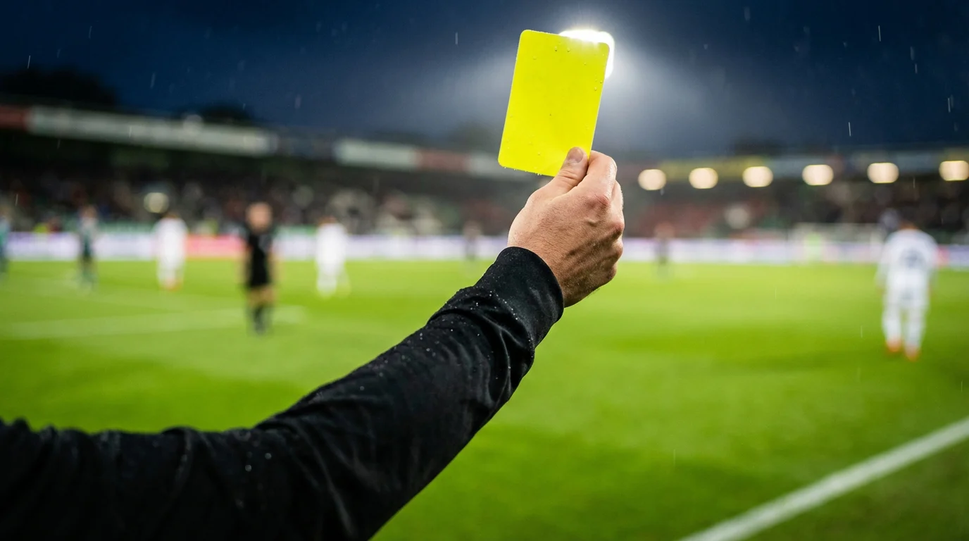 Apuestas de tarjetas en fútbol: árbitro mostrando tarjeta amarilla en un partido