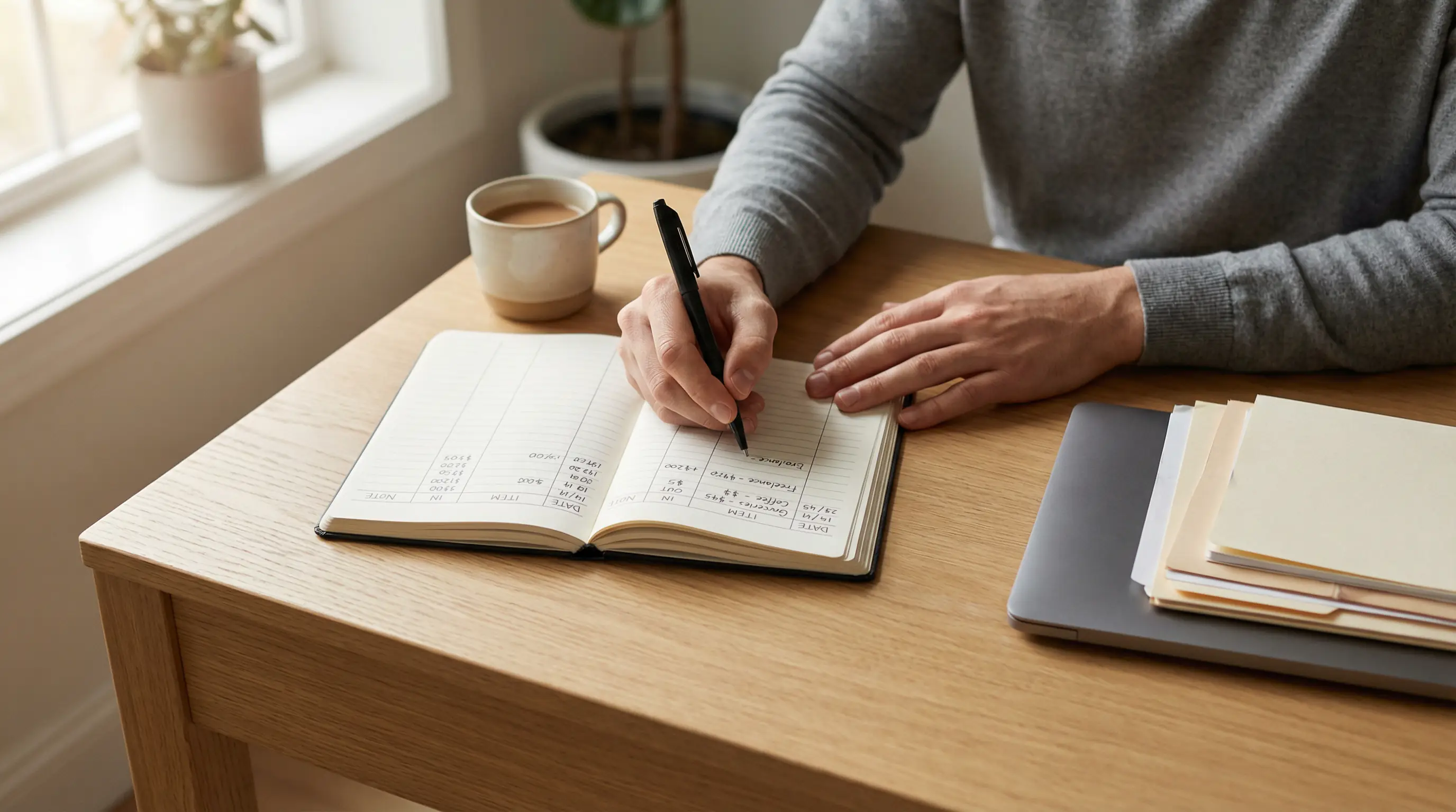 Gestión de bankroll en apuestas deportivas: persona organizando un plan financiero en un cuaderno