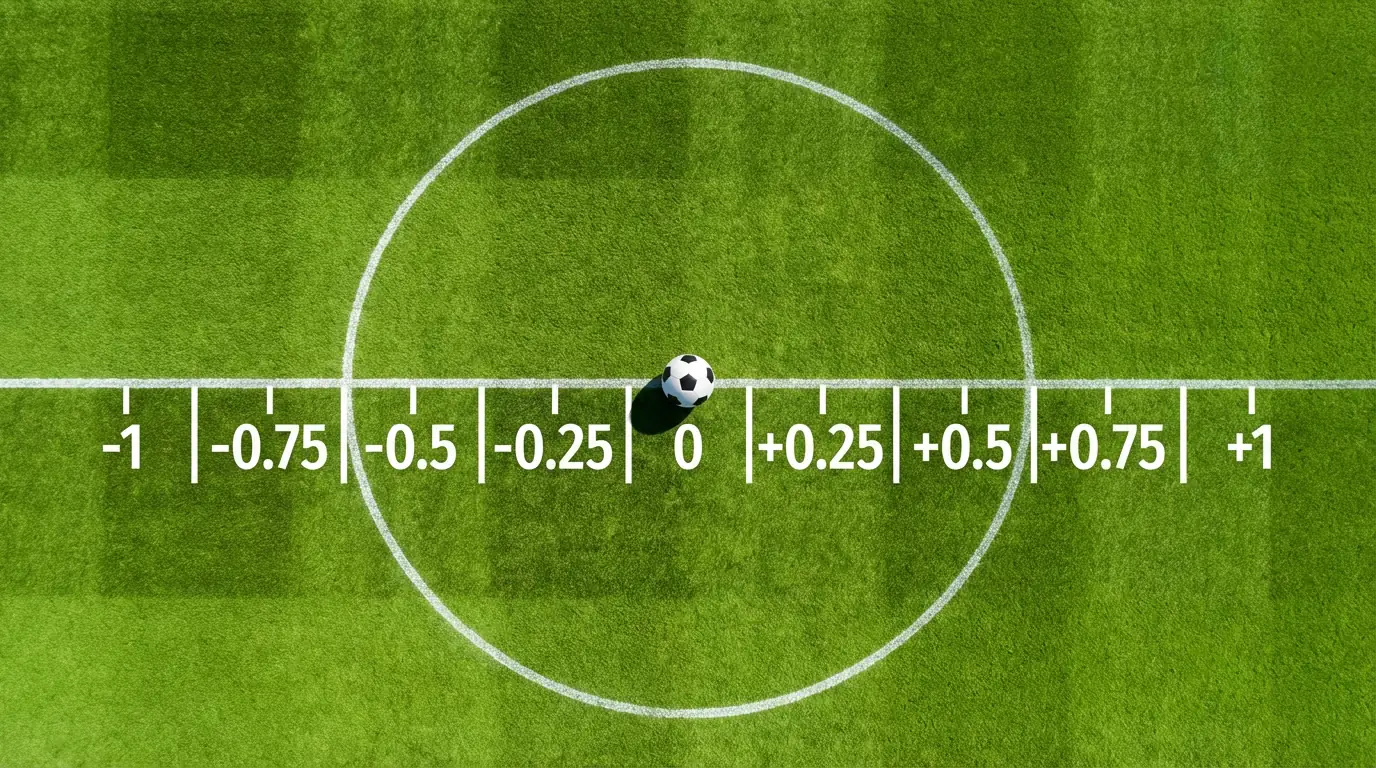 Hándicap asiático en fútbol: campo de fútbol con líneas de ventaja virtual