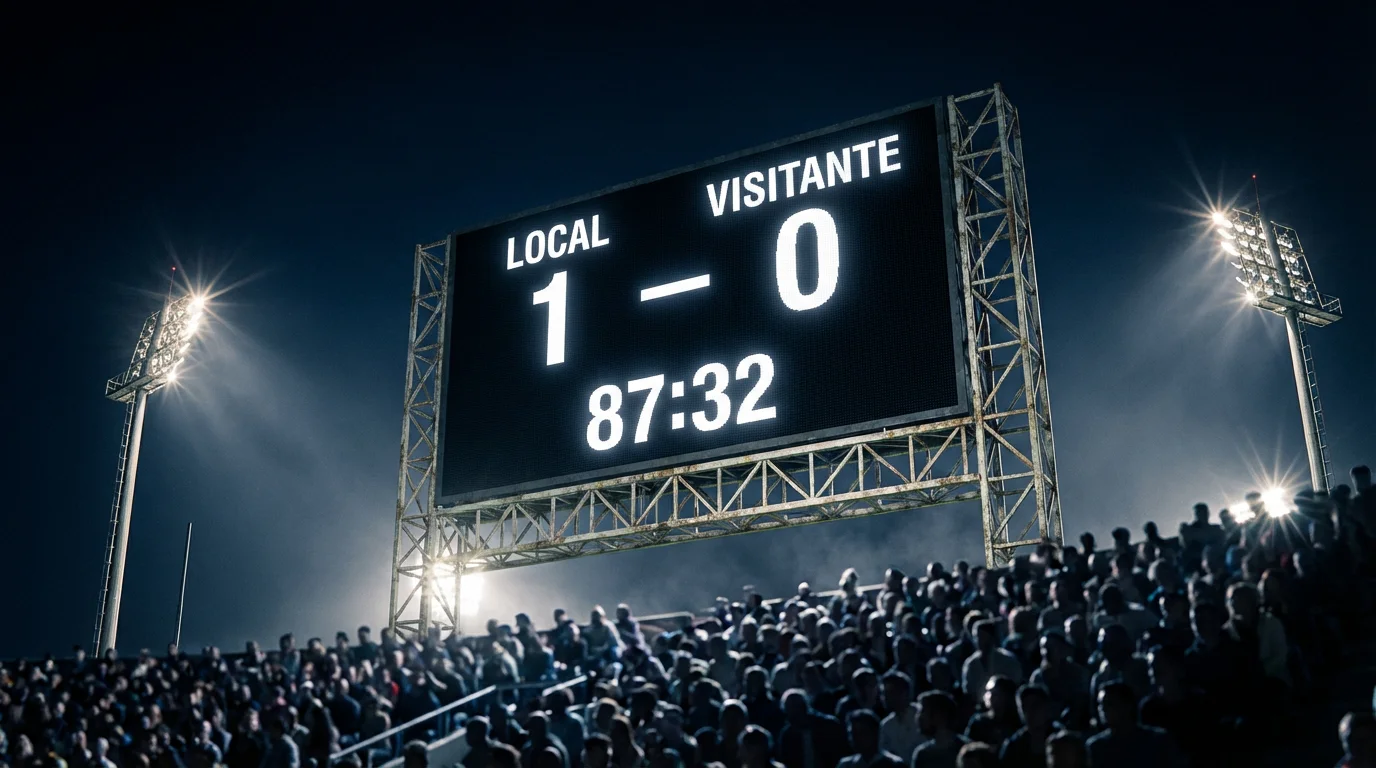 Marcador exacto en fútbol: marcador electrónico de un estadio mostrando resultado