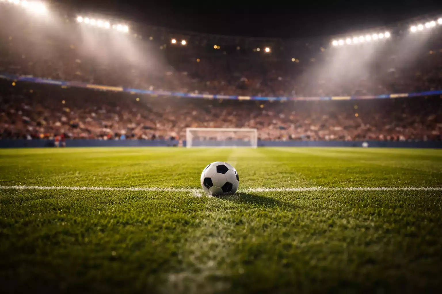 Tipos de apuestas en fútbol: vista de un campo de fútbol con líneas de mercados